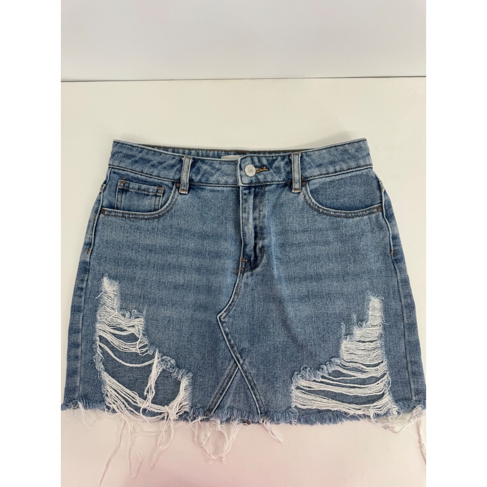 PacSun Womens Distressed Light Denim Mini Skirt Blue Raw Hem Size 25 Distressed